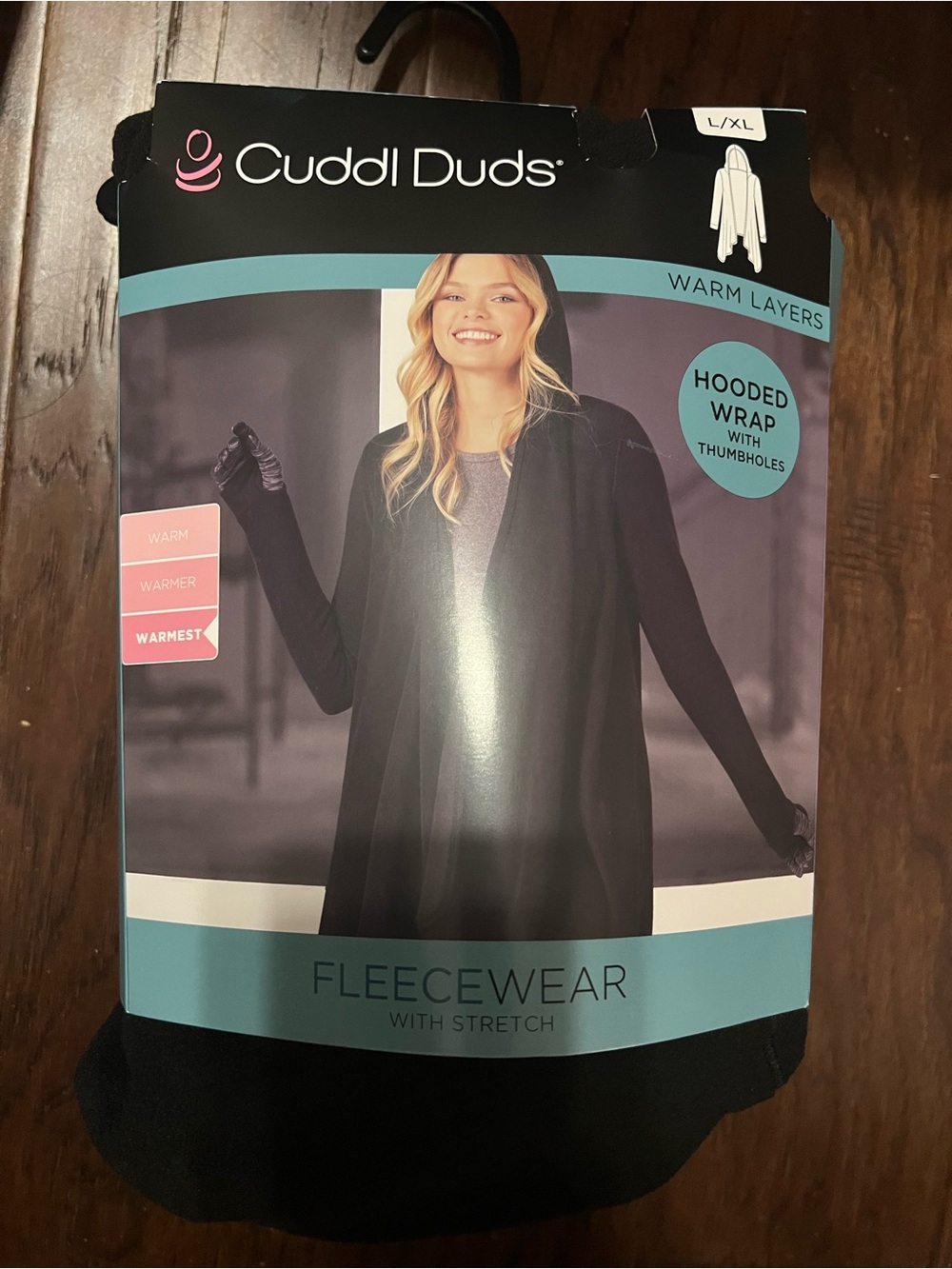 Cuddl Duds Fleecewear Hooded Wrap W/Thumbholes, Black, Size L/XL, $54. OP